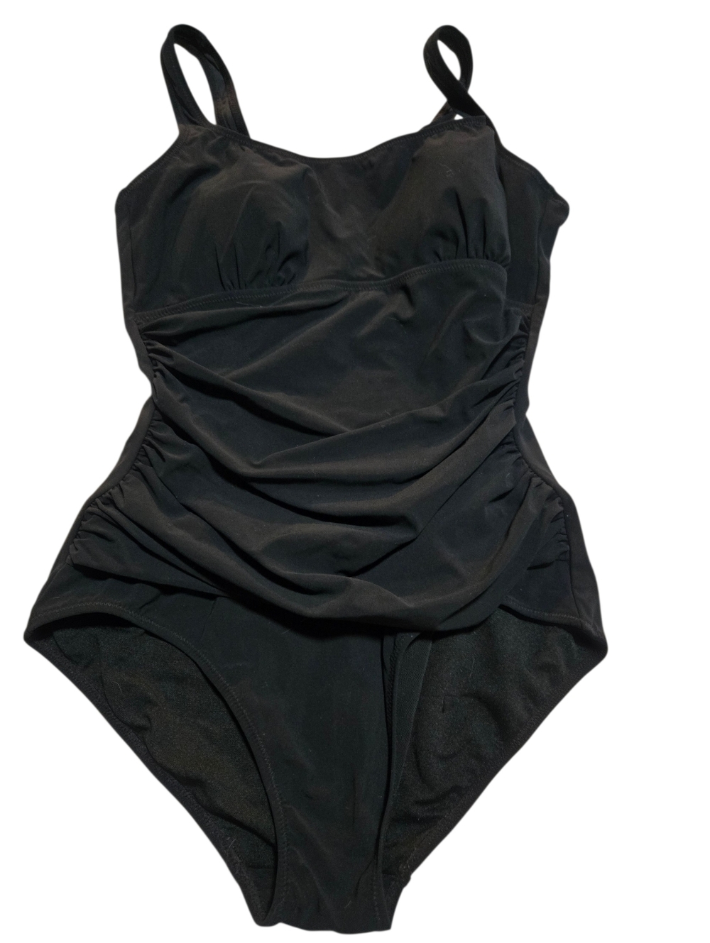Profile Women's Black Ruched One-Piece Swimsuit - Classic Swim Sz 12 NWT